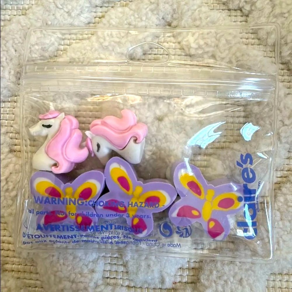 Claire's Unicorn / Butterfly Mini Eraser Set of (5) BNWT